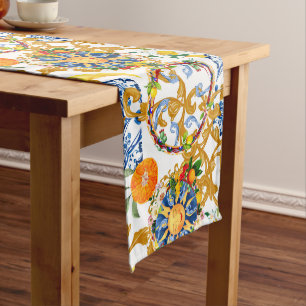 Sicilian sun,half moon,summer,majolica,lemon, medium table runner