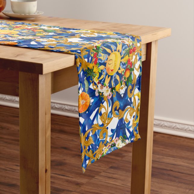 Sicilian sun,half moon,summer,majolica,lemon, medium table runner (In Situ)
