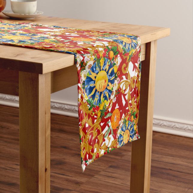 Sicilian sun,half moon,summer,majolica,lemon, short table runner (In Situ)