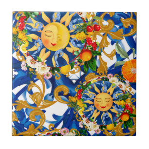 Sicilian sun,half moon,summer,majolica,lemon, tile