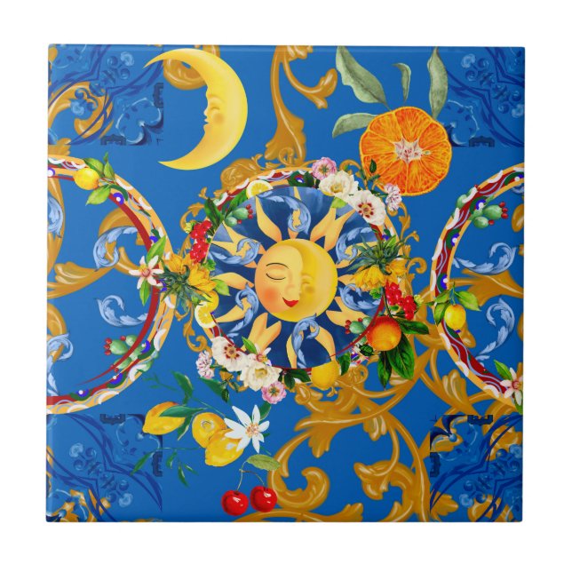 Sicilian sun,half moon,summer,majolica,lemon, tile (Front)