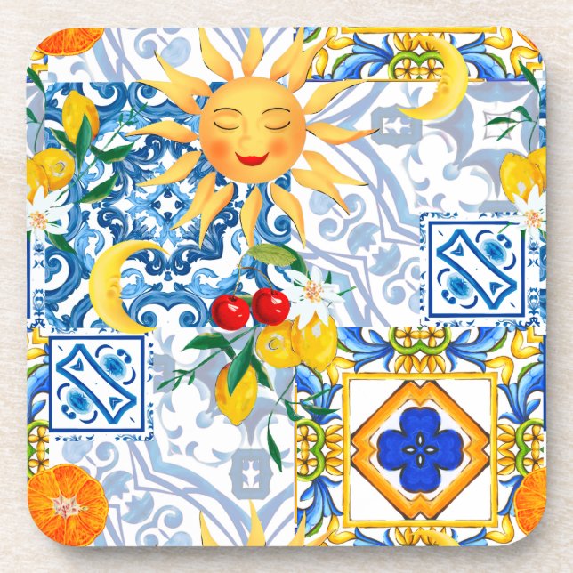 Sicilian sun,lemon,majolica,Table Runner Coaster (Front)