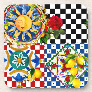 Sicilian sun,lemon,mediterranean tiles, coaster
