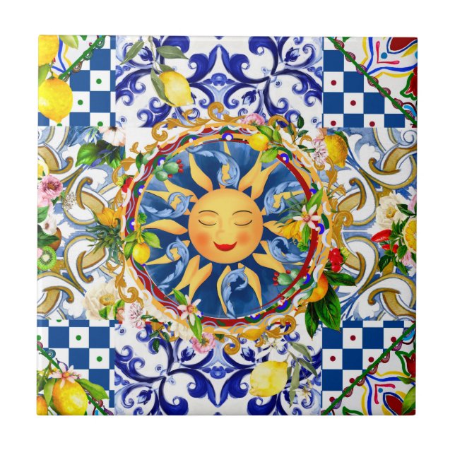Sicilian sun,lemon,mediterranean tiles, tile (Front)