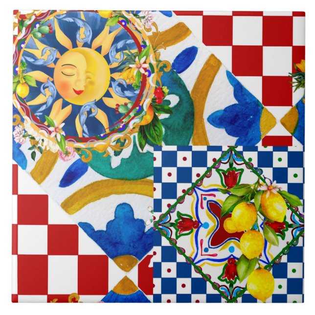 Sicilian sun,lemon,mediterranean tiles, tile (Front)
