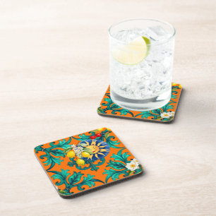 Sicilian sun,summer,lemon,mosaic,blue, coaster