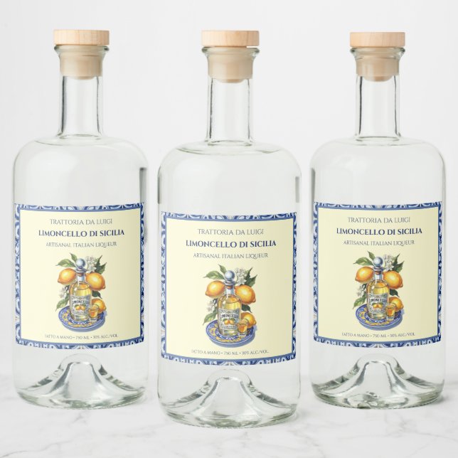 Sicilian Tile Bottle Label Custom Limoncello (Bottles)