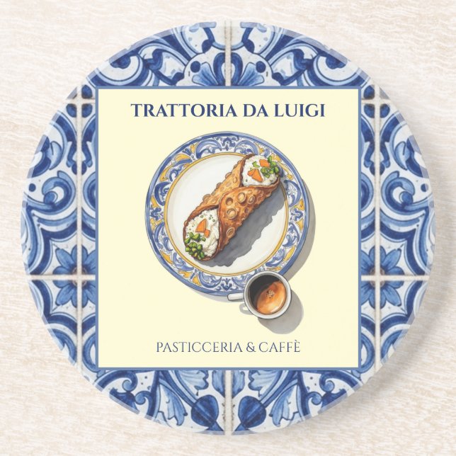 Sicilian Tile Cannoli Dessert Coaster (Front)