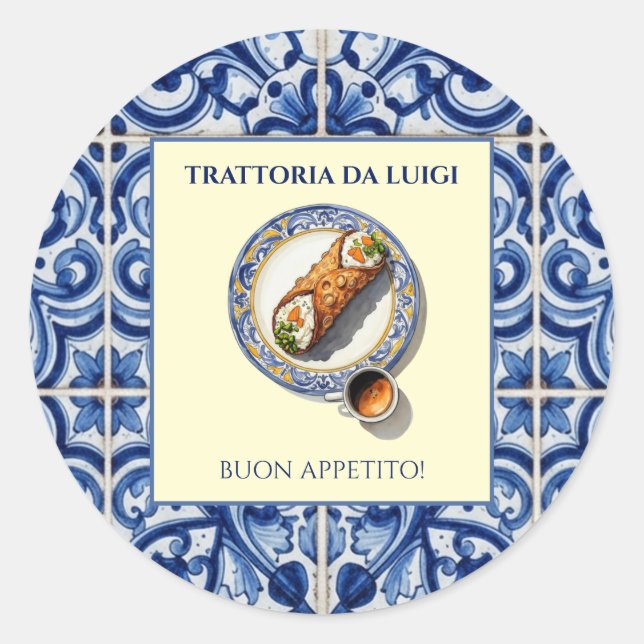 Sicilian Tile Cannoli Dessert Favour Packaging Classic Round Sticker (Front)