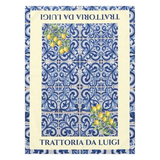 Sicilian Tile Lemon Pattern Italian Restaurant Tablecloth (Front)