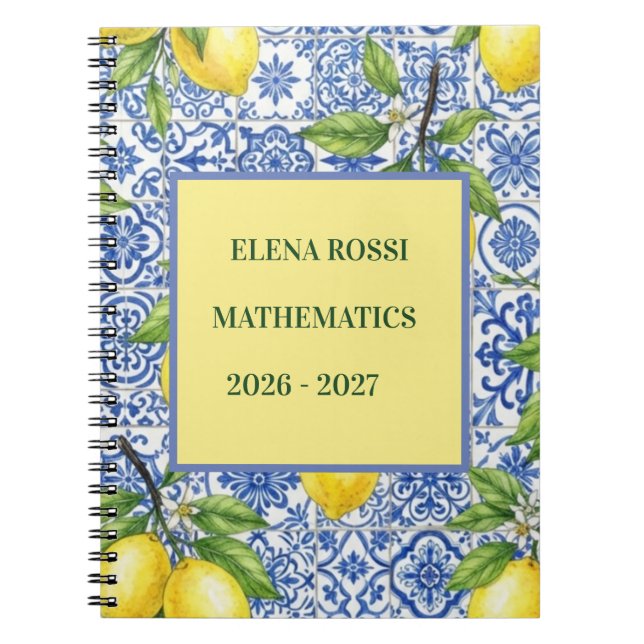 Sicilian Tile & Lemon Personalised Back to School Notebook (Front)