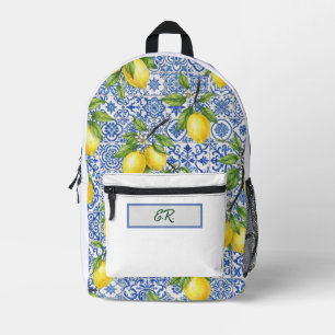 Sicilian Tile & Lemon Personalised Back to School Printed Backpack