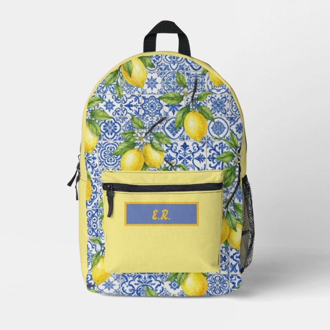 Sicilian Tile & Lemon Personalised Printed Backpack (Front)