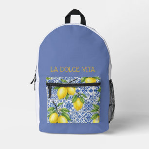 Sicilian Tile & Lemon Personalised School Printed Backpack