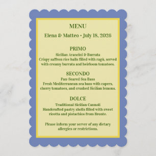 Sicilian Tile & Lemon Wedding Dinner Menu