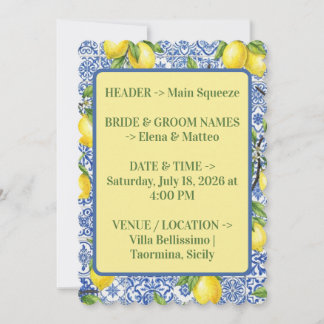 Sicilian Tile & Lemon Wedding Invitation