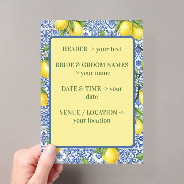 Sicilian Tile & Lemon Wedding Invitation  (Insitu (Handheld))