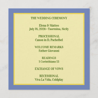 Sicilian Tile & Lemon Wedding Programme