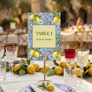 Sicilian Tile & Lemon Wedding Table Number