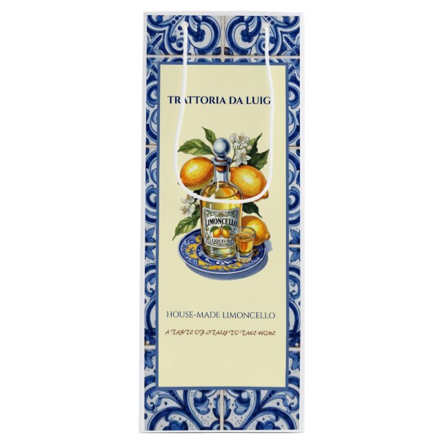 Sicilian Tile Limoncello Italian Wine Bottle Gift Bag (Front)