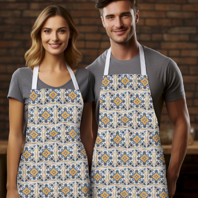 Sicilian Tile Pattern Apron Italian Heritage Gift (Sicilian Tiles Pattern Apron - Traditional Sicily Heritage Gift)