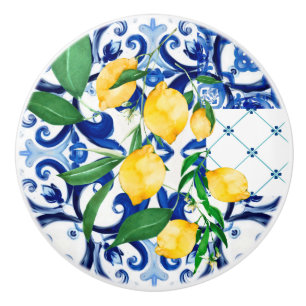 Sicilian tiles,lemon,mosaic,majolica, ceramic knob