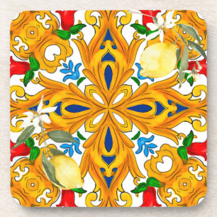 Sicilian tiles,majolica,lemon,Ceramic Tile Coaster