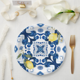 Sicilian tiles,majolica,lemon, paper plate