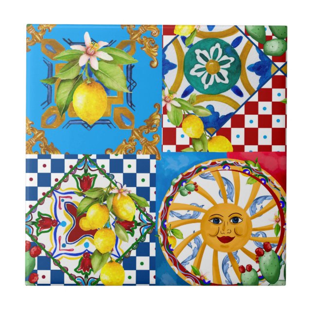 Sicilian tiles,majolica,lemons tile (Front)