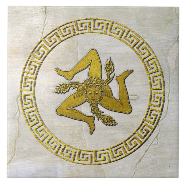 Sicilian Trinacria and Greek Key fresco look  Tile (Front)