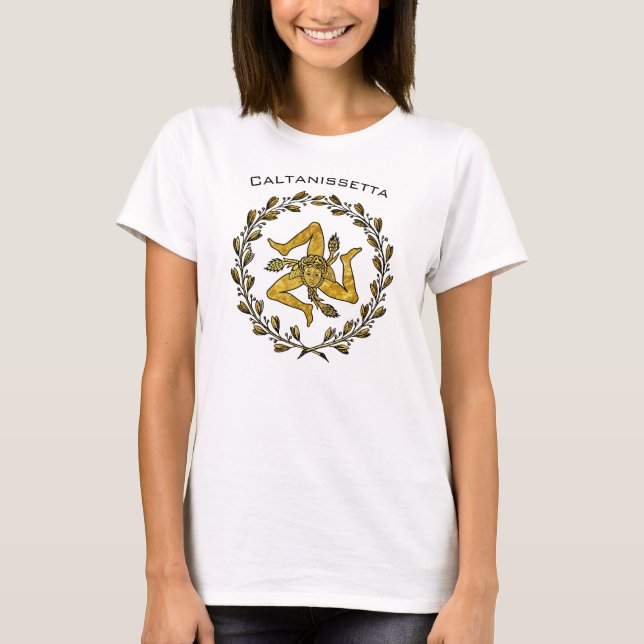 Sicilian Trinacria and Olive Wreath Personalise T-Shirt (Front)
