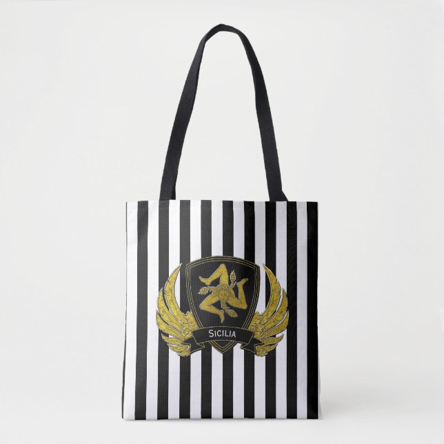 Sicilian Trinacria Black Gold Bold Stripe Tote Bag (Front)