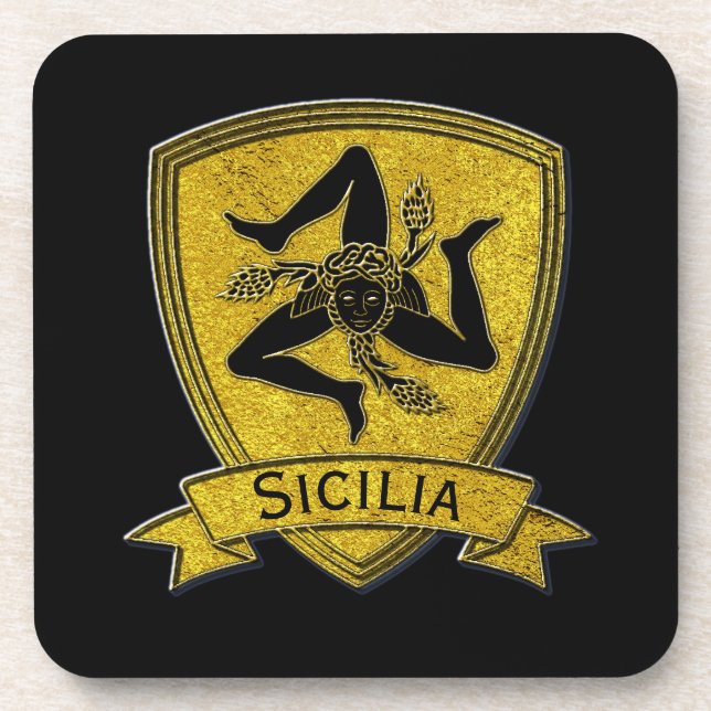 Sicilian Trinacria Black & Gold Coaster (Front)