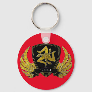 Sicilian Trinacria Black Gold & Your Colour Key Ring