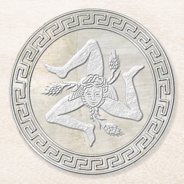 Sicilian Trinacria Fresco Look Round Paper Coaster (Front)