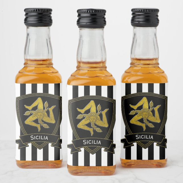 Sicilian Trinacria Gold and Stripe Liquor Bottle Label (Bottles)
