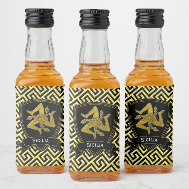 Sicilian Trinacria Gold Greek Key Liquor Bottle Label (Bottles)