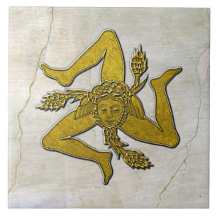 Sicilian Trinacria Gold on Fresco Pattern Tile
