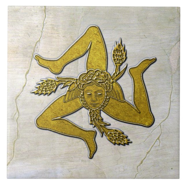 Sicilian Trinacria Gold on Fresco Pattern Tile (Front)