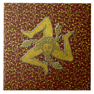 Sicilian Trinacria Gold Personalise Ceramic Tile
