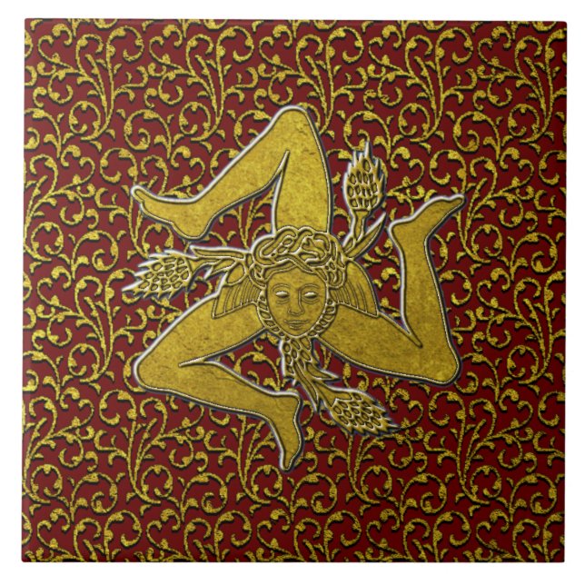 Sicilian Trinacria Gold Personalise Ceramic Tile (Front)