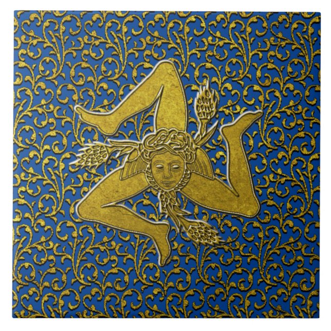Sicilian Trinacria Gold Personalise Ceramic Tile (Front)