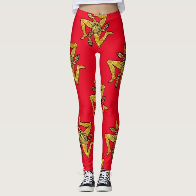Sicilian Trinacria Gold Your Background Leggings (Front)