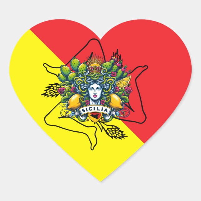 Sicilian Trinacria Heart Sticker (Front)