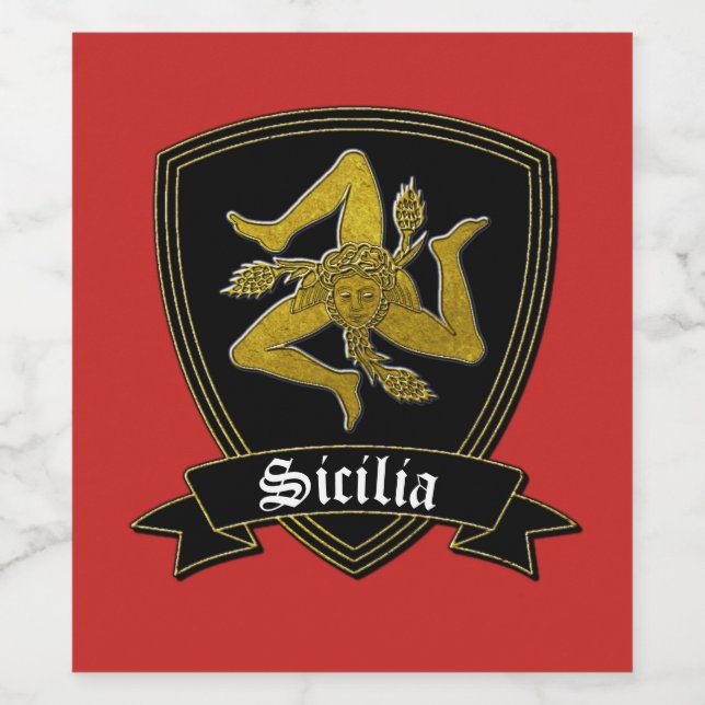 Sicilian Trinacria in Gold & Black Wine Label (Single Label)
