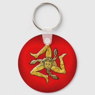 Sicilian Trinacria in Gold on Heart Key Ring