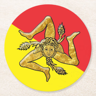 Sicilian Trinacria in Gold Round Paper Coaster