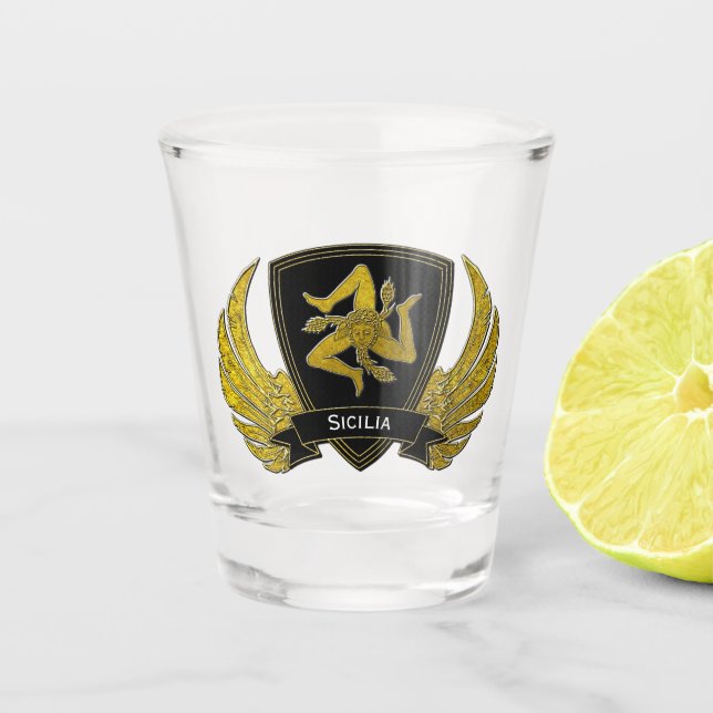 Sicilian Trinacria in Gold Your Text Shot Glass (Front)