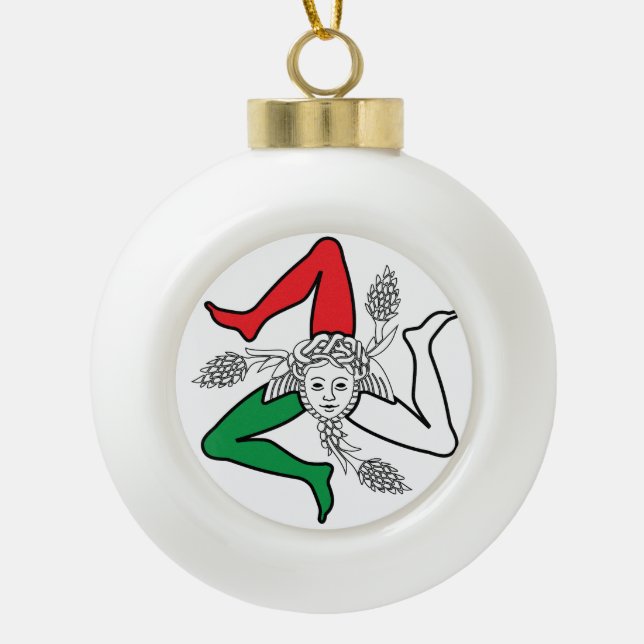 Sicilian Trinacria Medusa Emblem Italian Theme Ceramic Ball Christmas Ornament (Front)