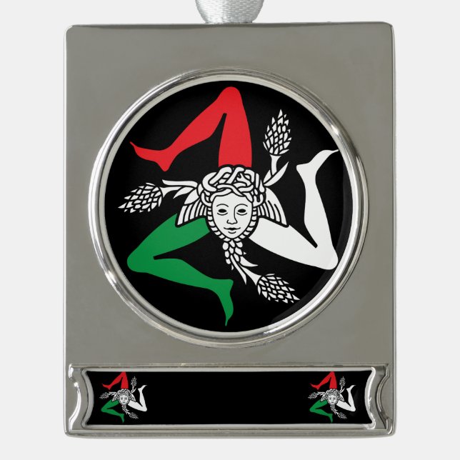 Sicilian Trinacria Medusa Emblem Italian Theme Silver Plated Banner Ornament (Front)